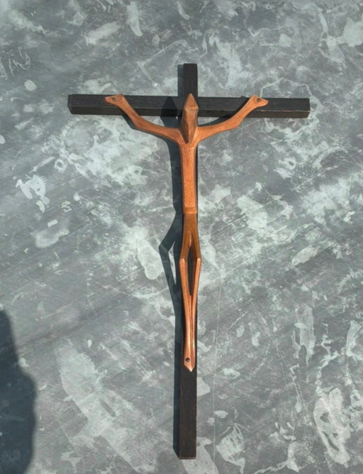 Crocifisso modernista in legno intagliato – Stile minimalista – Firmato Krstić – decoratieve objecten, Wood