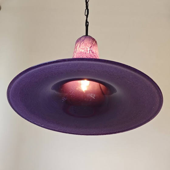 Image 1 of Vintage purple Witch Hat pendant lamp glass