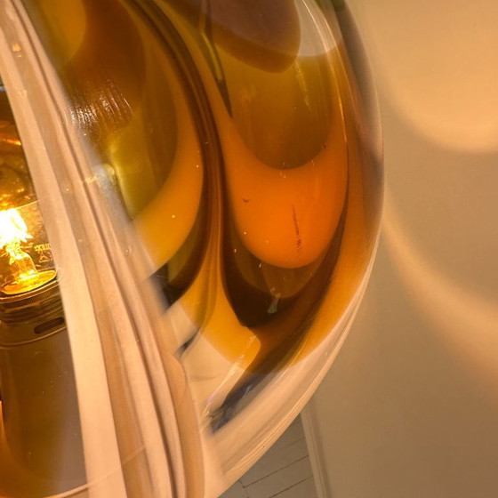 Image 1 of Italian Murano amber swirl glass globe floor lamp on brass base