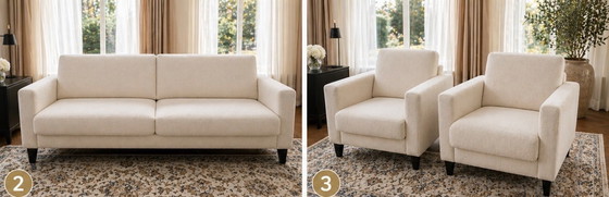 Image 1 of Luxury 3-seater sofa + 2 ecru boucle armchairs | extendable seats