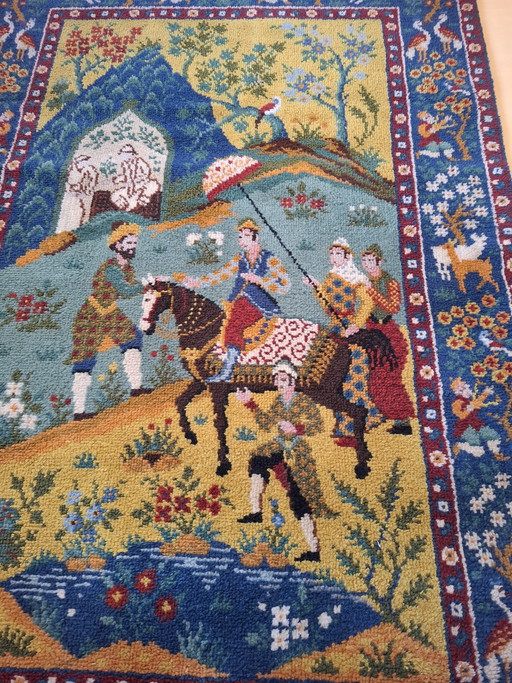 Tapisserie murale en laine de Smyrne, scène persane