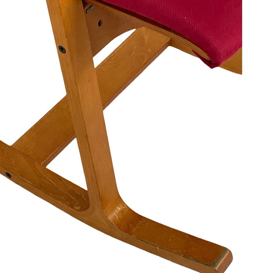 Image 1 of Peter Opsvik - Stokke - Actulum - Ergonomically Shaped Rocking Chair - Red Upholstery And Wooden Frame - New Upholstery!