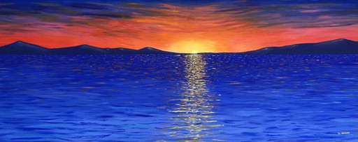 The Path of Light - peinture panoramique acrylique 40x 100cm – schilderijen tekeningen, Cotton