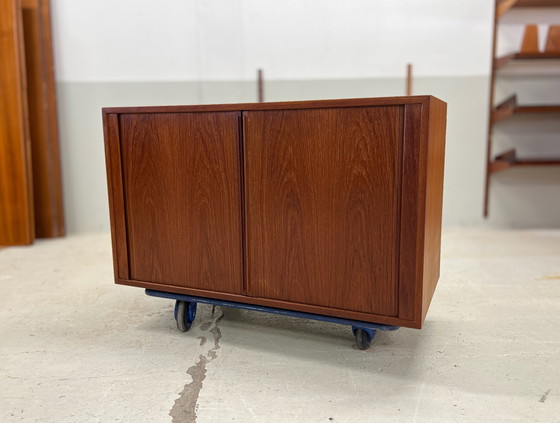 Image 1 of Teak Tambour Door Cabinet By Kai Kristiansen For Feldballes