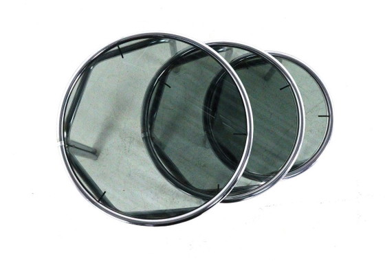 Image 1 of Italian round chrome nesting tables smoked glass vintage