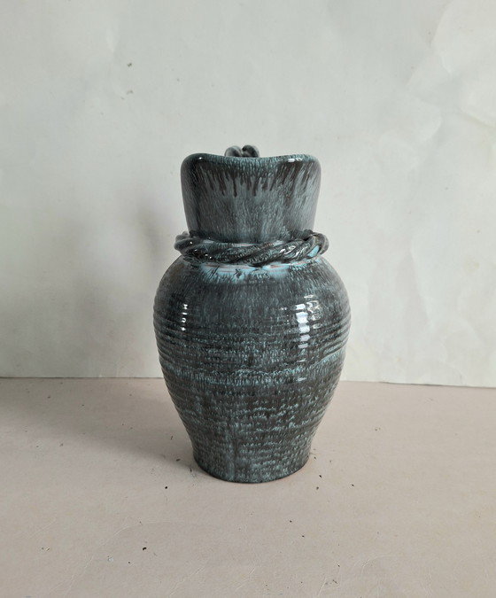 Image 1 of Alexandre de Wemmel ceramics, Heffen, Belgium. Green handmade jug with a twisted handle, 1950s.