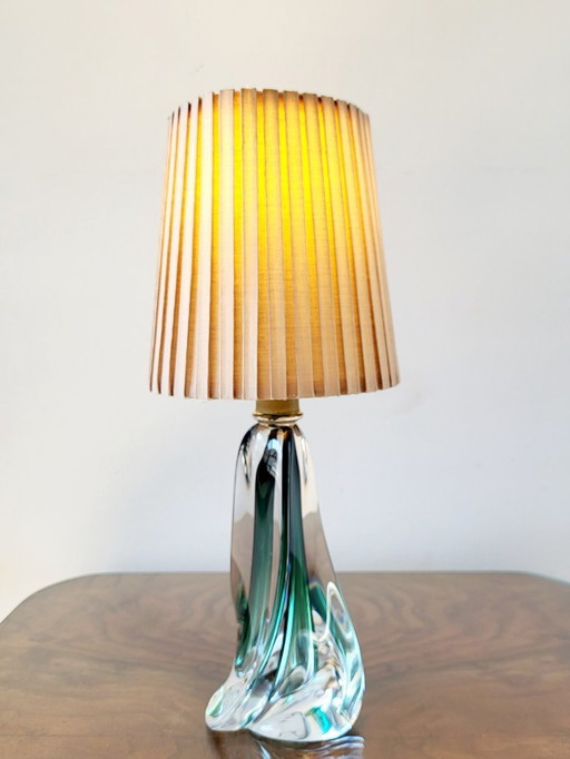 Val Saint Lambert crystal lamp turned base, green color, Belgium