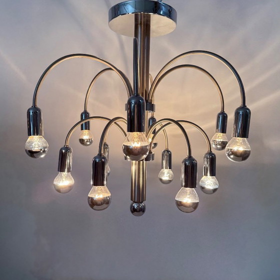 Image 1 of Lampada da soffitto vintage in ottone cromato di Sciolari, anni '70