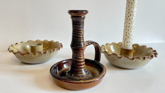 Image 1 of 3 Vintage handgemaakte keramische kandelaars