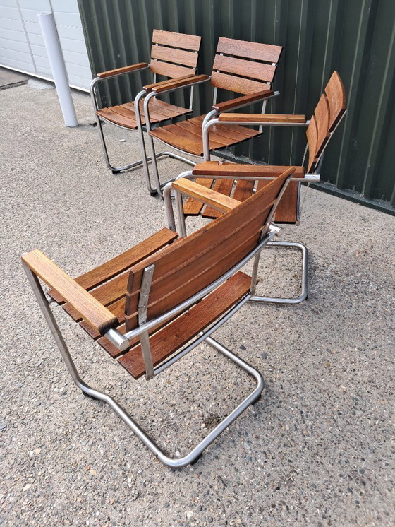 Image 1 of 4 chaises de jardin Gispen en teck/RS, empilables