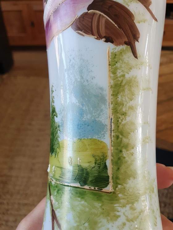 Vase ancien en opaline de Bristol – Peint à la main – Vers 1900 (23 cm) – Glass (photo 6 of 15)