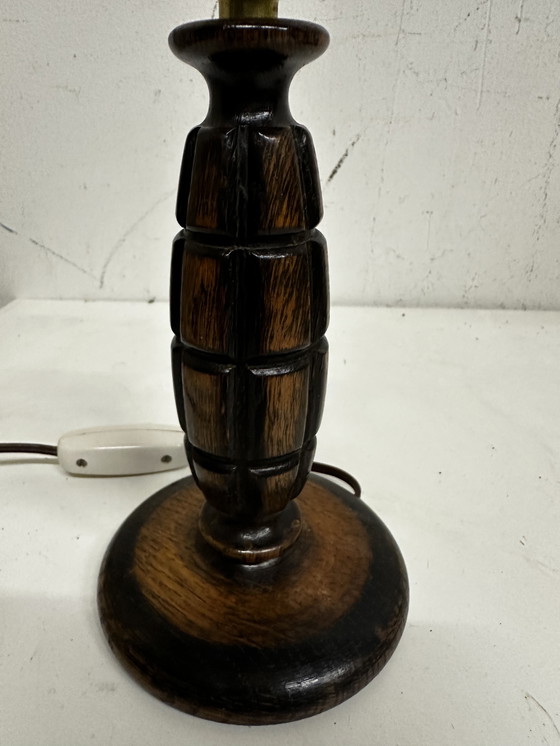 Image 1 of Vintage Carved Wood Lamp Stand Attributed To Charles Dudouyt H 20 Cm