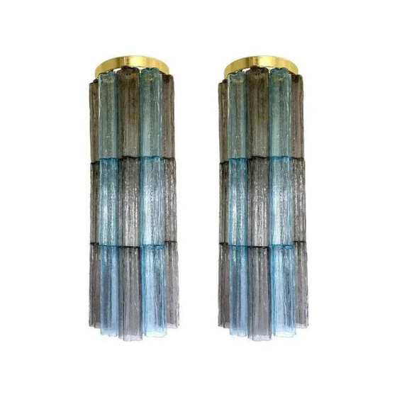 Image 1 of Graue und hellblaue Murano-Glas-Wandleuchten „Tronchi“ von Simoeng, 2er-Set