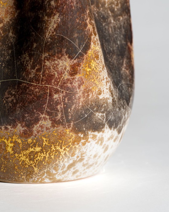 Image 1 of Richard Uhlemeyer Sculptural Studio Ceramic Vase – Rare Organic Form with Crystalline Metallic Glaze, Germany, 1970s