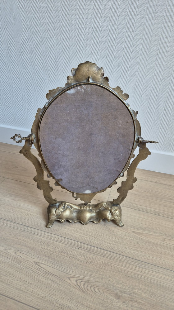 Image 1 of Antique French bronze vanity table mirror — Rococo style — cherubs & shell — late 19th / early 20th century