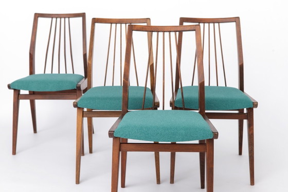 Image 1 of Set of 4 Casala Dining Chairs, Germany 1960s, Mid Century Beechwood Chairs with Turquoise Upholstery, Vintage Scandinavian Style