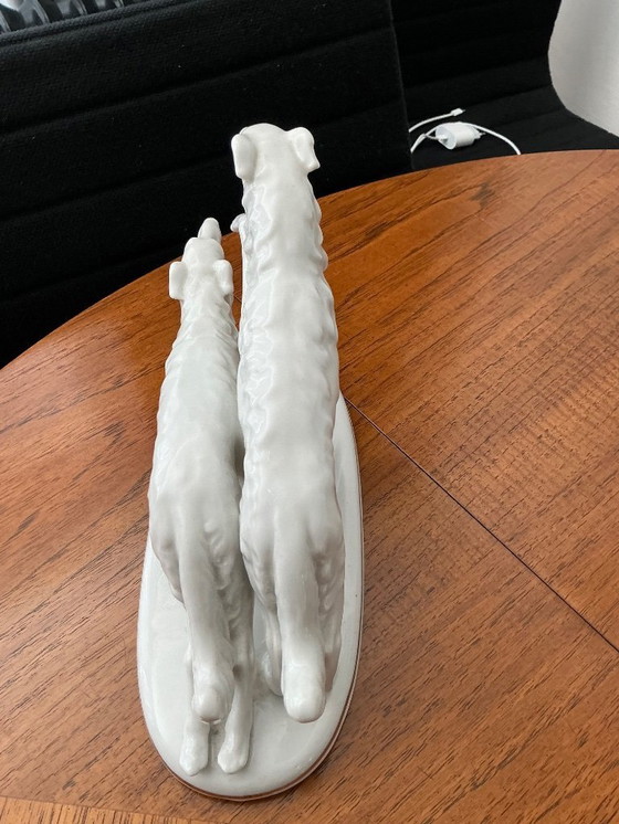 Image 1 of Porcelijnen borsoi honden in wit 