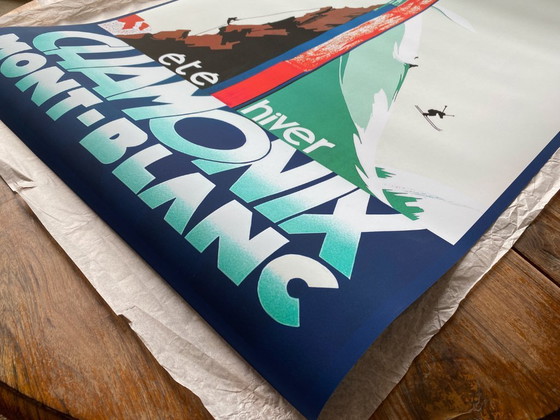 Image 1 of Chamonix Mont-Blanc, zomer/winter – Vintage skiposter van Henry Reb, 70 x 100 cm