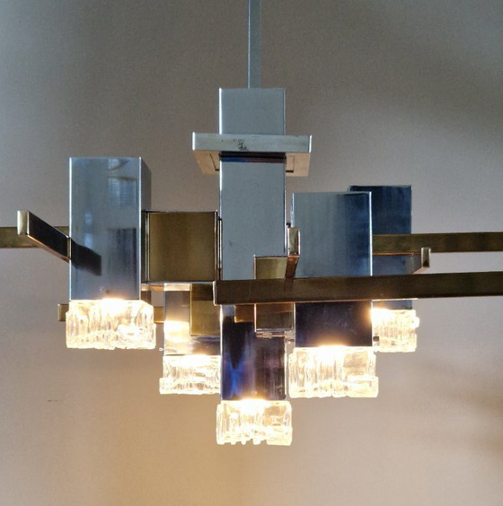 Vintage Design Kroonluchter, Hanglamp, Cubic, Gaetano Sciolari, 1970s – Chrome (photo 17 of 18)