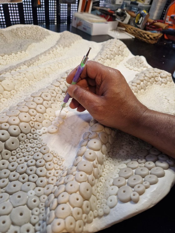 Image 1 of Coral Rhythms – Large Round 3D Textured Ceramic Wall Sculpture (83 cm / 32.6”) | One-of-a-Kind Relief Fine Art