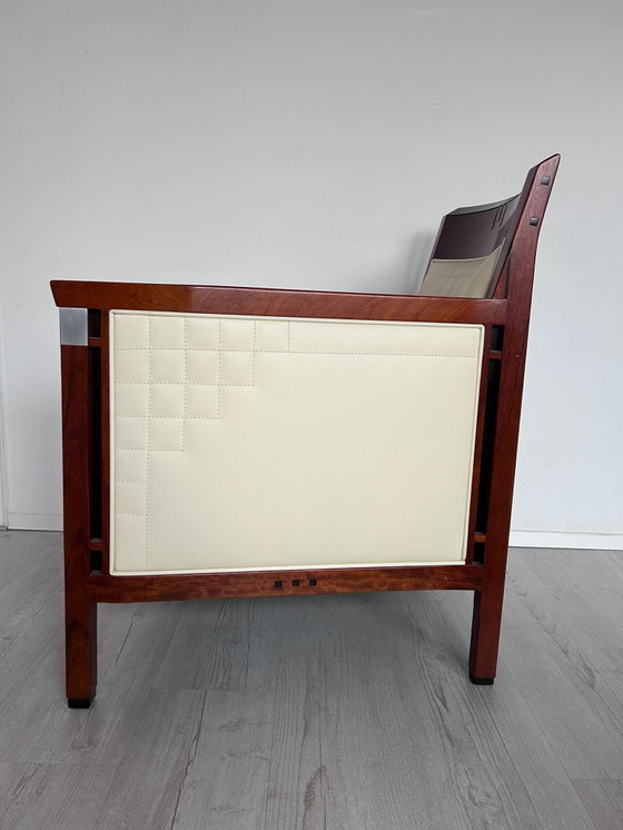 Image 1 of 2x Luxury Art Deco Schuitema design armchair Charles with cream leather from the Decoforma series with decorative stitching