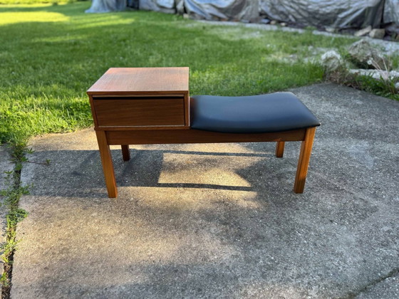 Vintage Teak Telephone Bench with Vinyl Seat, 1960s – Benches, Mid Century Modern (photo 10 of 10)