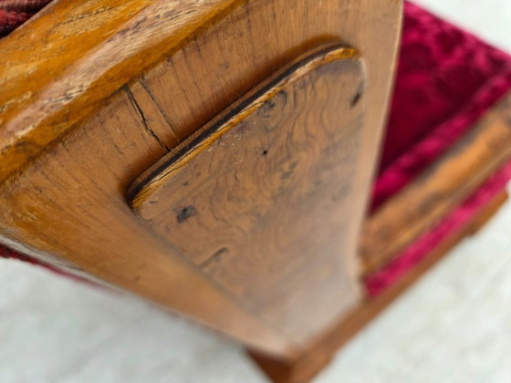 Image 1 of Anni '50, poltrona relax danese, velluto rosso per mobili, legno di quercia.