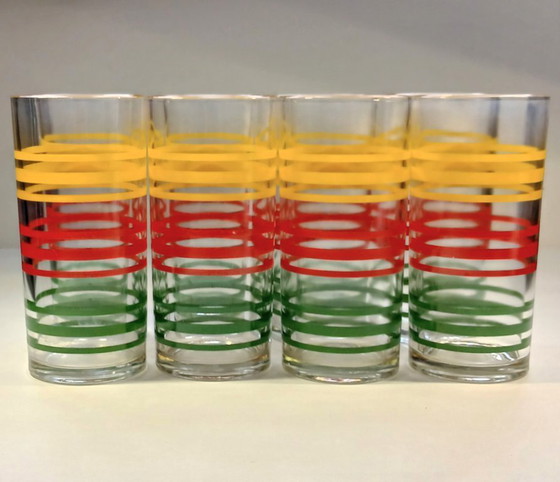 Image 1 of (W006) Lot de 8 verres à rayures Libbey Fiesta Mambo vintage – Splendeur rétro des années 70