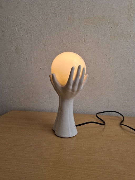 Vintage Table Lamp Hands with Bulb Ceramic