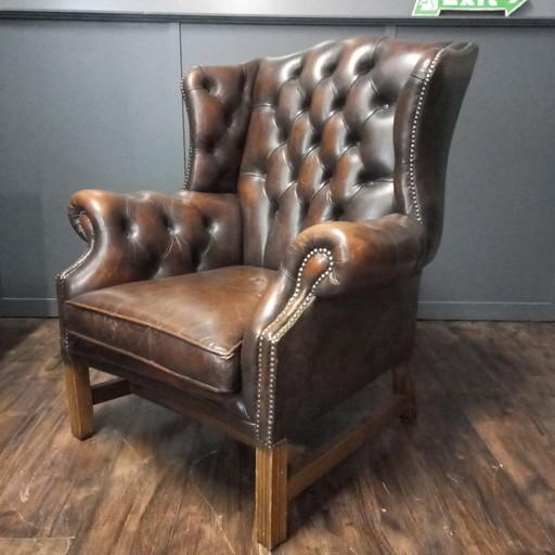 Vintage Ohrensessel im Stil von George III. – fauteuils, Wood, Leather (photo 2 of 14)