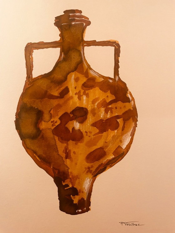 Image 1 of Vaso dipinto ad acquerello e inchiostro collezione Wabi Sabi Marocco