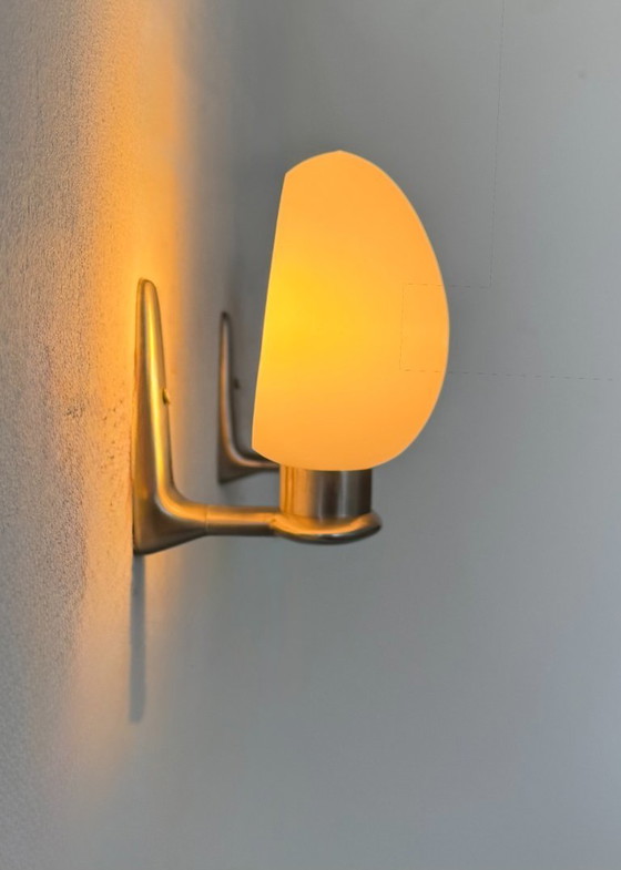 Image 1 of Coppia di applique vintage, metallo cromato e vetro satinato, Francia, 1970