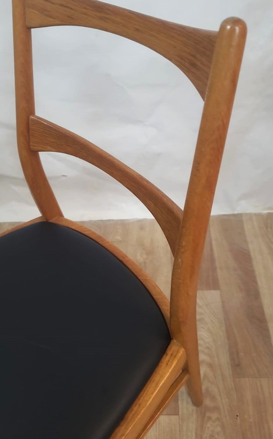 Image 1 of Vintage Danish teak chair - black leatherette seat (60's)