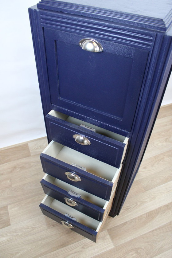 Image 1 of Art Deco middernachtblauwe ladekast, jaren 50 Frankrijk