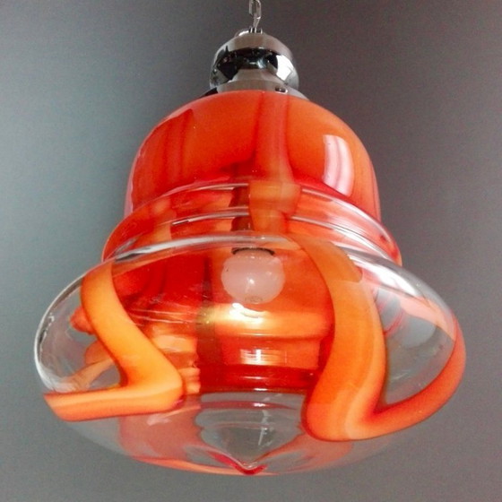 Image 1 of Lampada a sospensione a una luce Mazzega Murano anni '70 in vetro soffiato a mano e cromo.