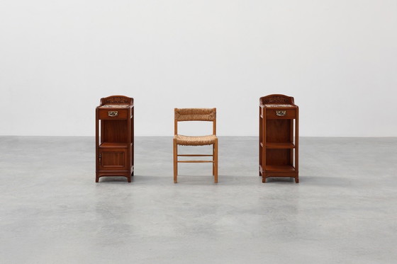 Image 1 of Pareja de mesillas de noche Art Nouveau con tapa de mármol de Paul Alexandre Dumas, Francia ca. 1910