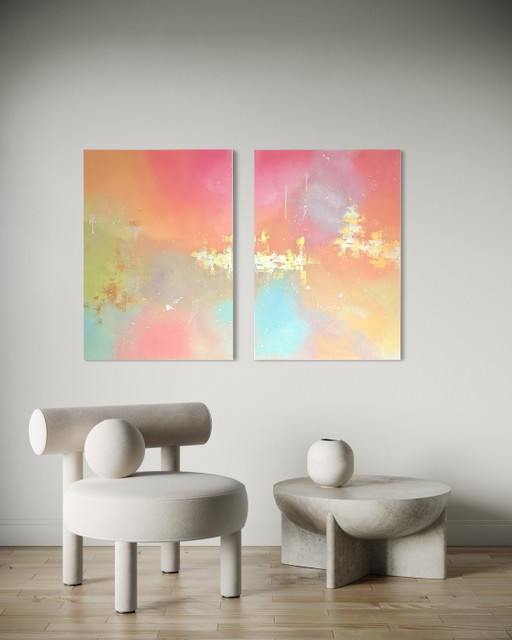 Tableau en deux panneaux 70x50 cm – schilderijen tekeningen, Canvas