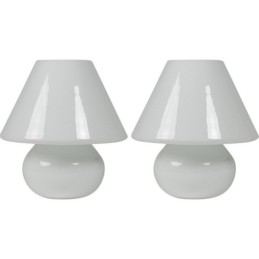 Coppia di lampade vintage in opalino bianco di Paolo Venini, 1990