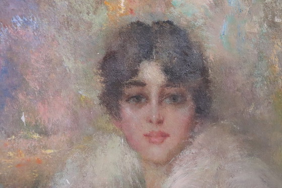 Image 1 of Olieverfschilderij op canvas, Portret van een jonge vrouw, Italië Gesigneerd en gedateerd 1917