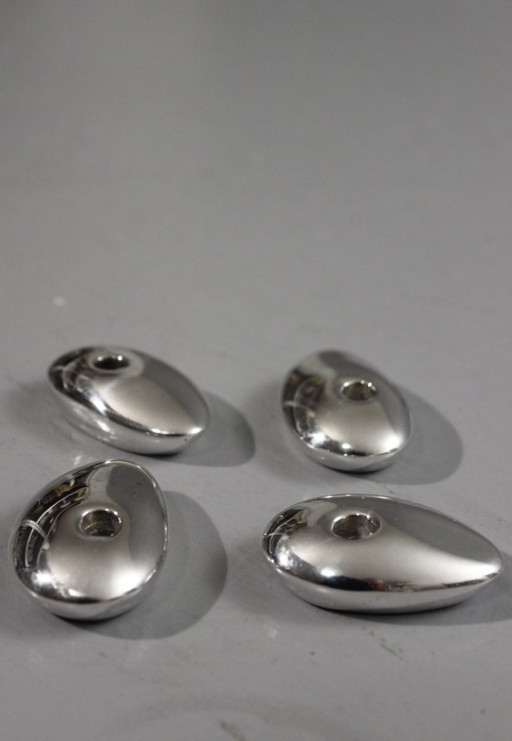 Vintage-Kerzenständer aus versilbertem Metall in Kieselform, modernistisches Design, 1970er Jahre