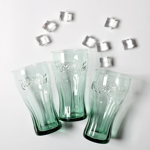 Set aus 3 Vintage Classic Shape Georgia Green Coca-Cola Gläsern 500 ml / 1980er Jahre