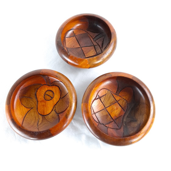 Image 1 of 3 Vintage Wooden Bowls Wood Carving 1970s