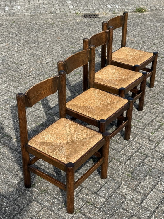 4x Vico Magistretti Eettafel Set – Eetkamerstoelen, Wood, Wicker (photo 3 of 14)