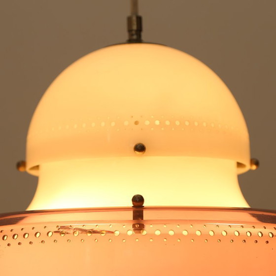 Image 1 of Witte en paarse "KD14" kroonluchter van Sergio Asti voor Kartell, jaren 70.