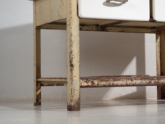 Table de Travail Industrielle – Europe Centrale (c.1950) – Bureaux, Iron, Industrieel (photo 39 of 40)