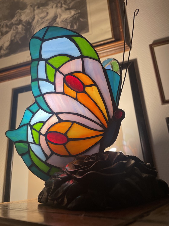 Image 1 of Vintage Tiffany-style butterfly lamp