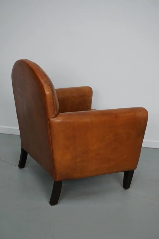Image 1 of Vintage Nederlandse clubfauteuil van cognackleurig leer