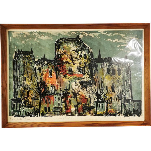 Klassische Lithographie "Maisons Paris", Frankreich 1960