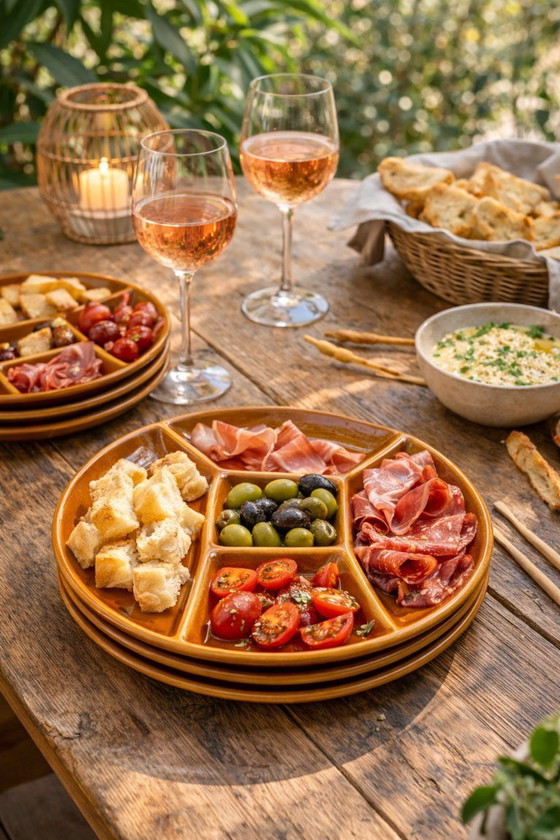 Image 1 of Set di 12 piatti da fonduta vintage Staub in ceramica marrone, anni '70.