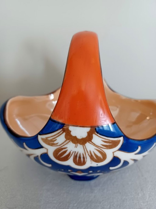 Panier en céramique peint à la main – style éclectique – faïence de Gouda – couleurs éclatantes